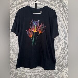 Gildan Black Tee with Multicolor Swirl Design